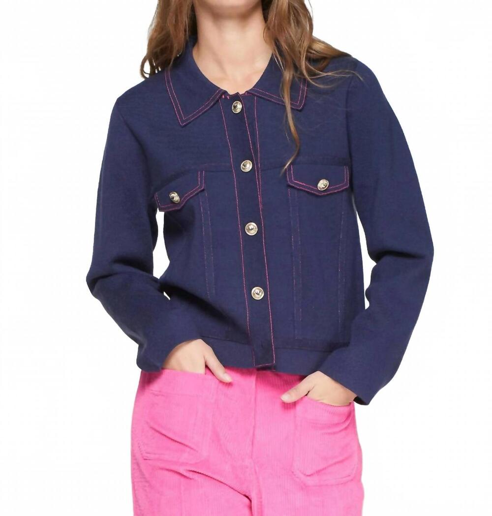 NEW VILAGALLO women's pespunte vaquero punto cardigan in navy pink